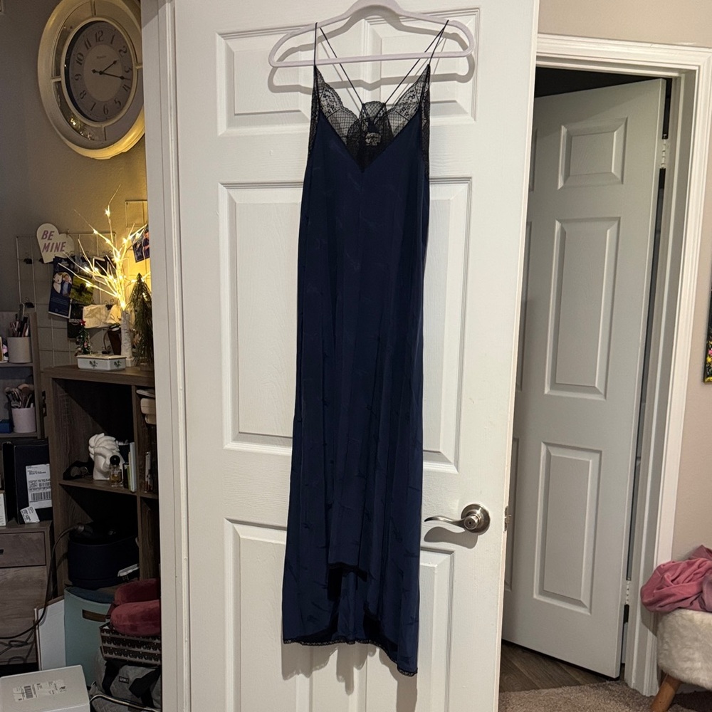 Zadig&Voltaire Elegant Navy Slip Dress with Lace Detail